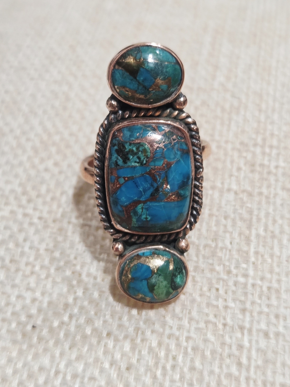 Turquoise Inlay Copper Statement Ring - Blue Green - Picture 4 of 6